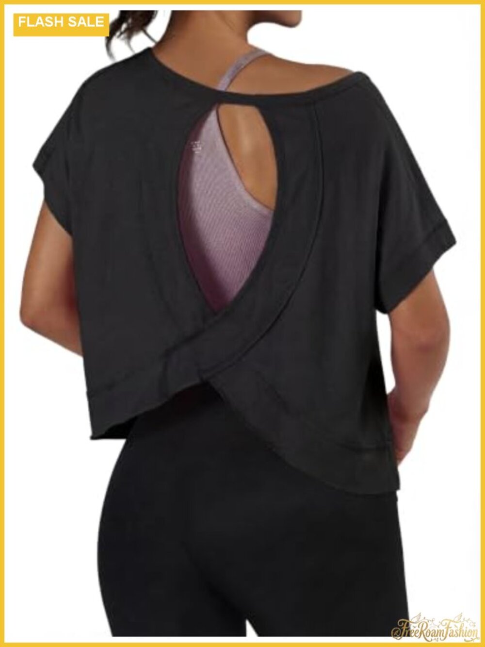 Backless Open Back Workout Tee, Relaxed Fit Crop Top for Yoga Running